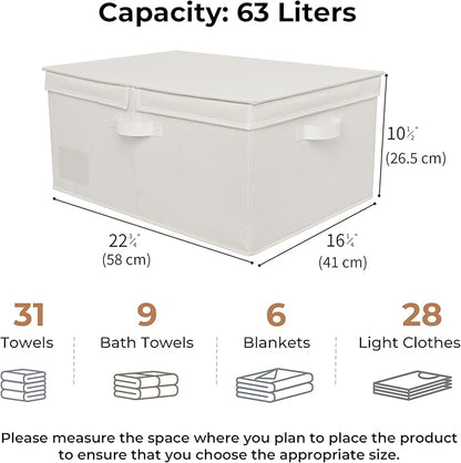 GRANNY SAYS Large Storage Bins with Lids, Decorative Storage Boxes with Double-Lids, Extra Large 63L Closet Organizer for Clothes, Toy Storage Chest, Ivory, 1-Pack