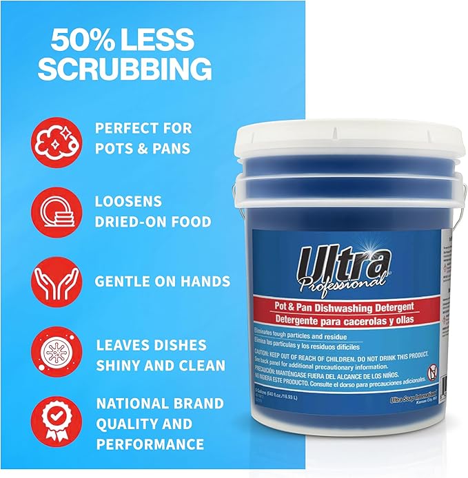 Ultra Professional ™ 5 Gallon Pot & Pan Dishwashing Detergent Dish Cleaning Liquid, Fresh Scent, Blue - Powerful Grease Remover