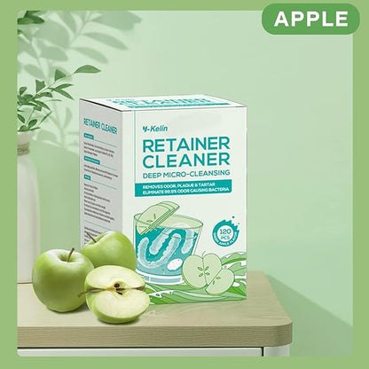 YKL Retainer Cleaner & Denture Cleaning Tablets for Mouth Guard Cleaner, Fresh Apple Flavor (120 Count）