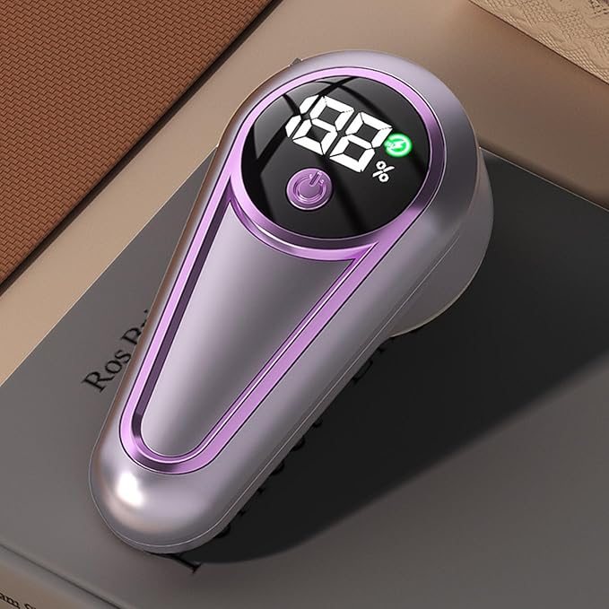 banapoy Fabric Shaver, Electric Lint Remover Portable Sweater Defuzzer, 6 Leaf Blades, Digital LED Display, Remove Pilling for Clothes, Furniture, Sweater, Blanket (Grey Purple)