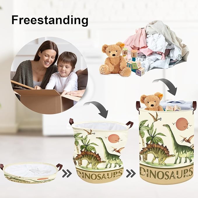 Clastyle Large Dinosaur Kid Storage Basket Baby Laundry Hamper Palm Tree Boy Gift Toy Box Collapsible Clothes Organizer Nursery Bin for Bedroom,Sunset,36 * 45 cm