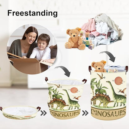Clastyle Large Dinosaur Kid Storage Basket Baby Laundry Hamper Palm Tree Boy Gift Toy Box Collapsible Clothes Organizer Nursery Bin for Bedroom,Sunset,36 * 45 cm
