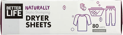 Better Life Natural Dryer Sheets, Unscented, 80 Count