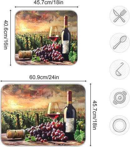 Grapes Wine Glass Bottle Dish Drying Mat for Kitchen Counter Absorbent Microfiber Drying Pad, Large 18x24 in