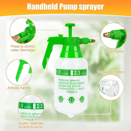 3 Pcs 1/4 Gallon Plastic Handheld Pump Sprayer – Garden Pressure Sprayer with Adjustable Nozzle for Plants, Cleaning, Household Tasks – Green