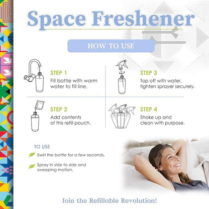 Truly Free Space Freshener Starter Kit, Lemongrass Essential Oil - Car and Air Fresheners for Home, Natural Odor Eliminator Room Spray, 16oz Spray Bottle, 1 Refill (3.4oz) No Synthetic Fragrances