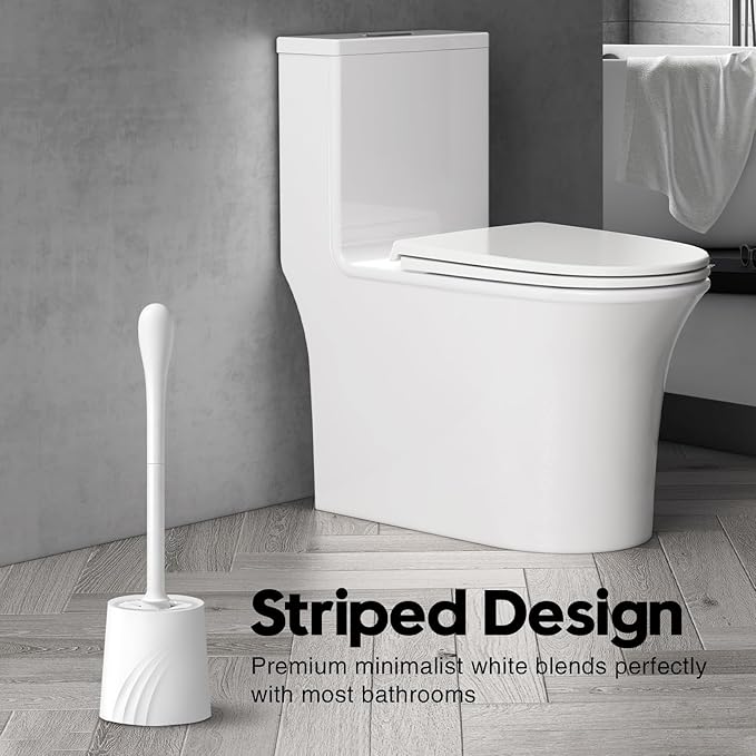 2 Pack Toilet Brush and Holder Set, Toilet Bowl Brush with Non-Slip Handle for Deep Cleaning, Nylon Bristles, Bathroom Accessories White