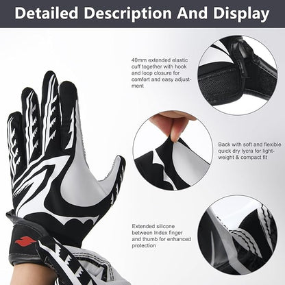 Kids Football Gloves Youth Enhanced Grip Silicone Wide Receiver Gloves