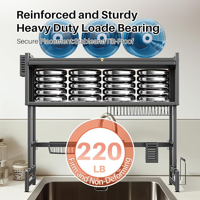 Over The Sink Dish Drainer Drying Rack 3 Tiers with Cover, Keep Kitchen Sink Shlef Organized Space-Saving Dish Drying Rack, Large Stainless Steel Sink Dish Rack for Dishes, Bowls, Cutlery (37.4"w)
