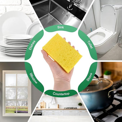 6-Pack Kitchen Sponges, Condense Eco Cellulose Non-Scratch Scrub Heavy Sponge for Kitchen/Household/Bathroom, Clean Tough Messes Dish Scrubber [Yellow]