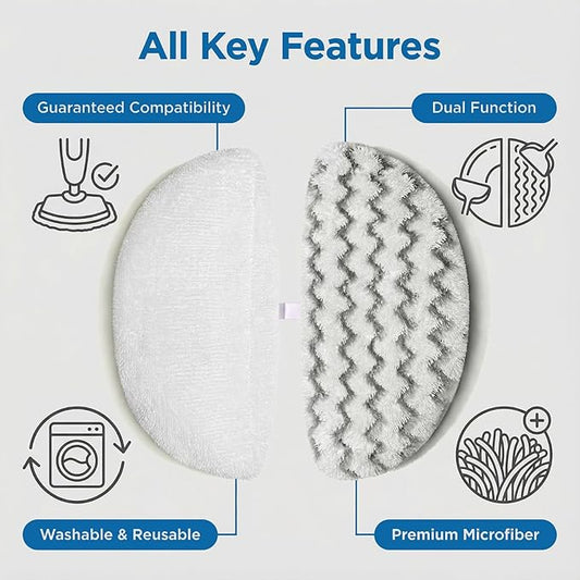 S2U 6-Pack Bissell Steam Mop Pads, for Bissell Powerfresh Steam Mop Pads 1940/1806, Thick & Washable Steam Mop Replacement Pads for Weekly Tile/Vinyl/Concrete/Large Home/Garage Cleaning