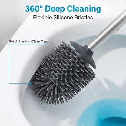 SUS304 Stainless Steel Toilet Brush and Holder Set Toilet Brush Case Cleaner for Toilet Bowl Bathroom Cleaning Brush Caddy Cepillo de Baño wih Oily Coating Brushed Stainless Silver