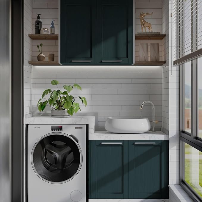 Dimoon 15.7"x78.7"Green Peel and Stick Wallpaper Modern Green Contact Paper Removable Self-Adhesive Wall Paper Thickened Waterproof Wallpaper for Kitchen Countertops Vinyl Roll