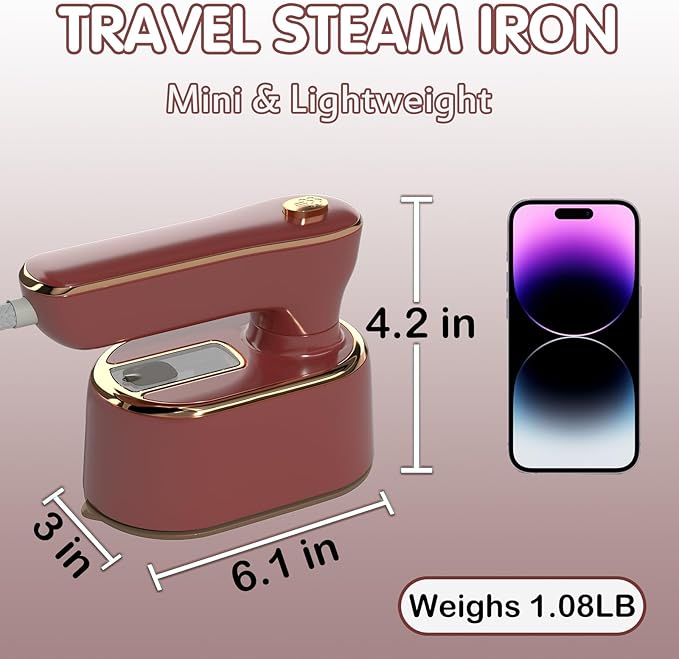 Travel Steamer Iron for Clothes Mini - Portable Ironing Machine Travel Small Size Portable Steamer Travel College Dorm Home Essentials (Winered)