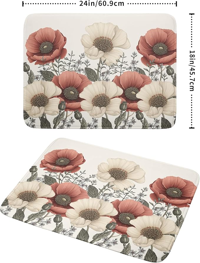 Floral Dish Drying Mat for Kitchen Counter 24x18 Inch Beige Pink Big Flower Drying Mat with Absorbent Reversible Microfiber Season Spring Dish Drainer Mats Rack Pad for Coffee Countertop Protector