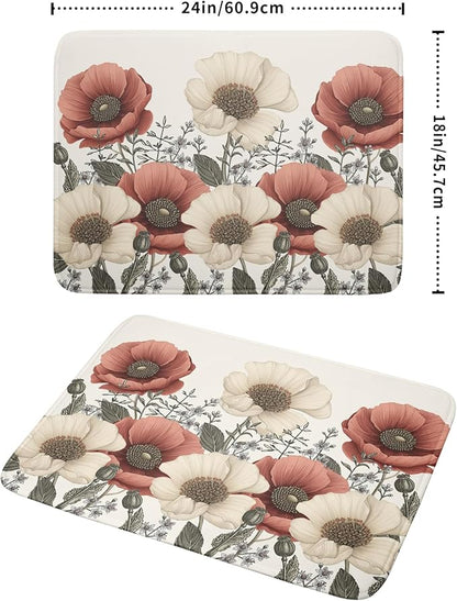 Floral Dish Drying Mat for Kitchen Counter 24x18 Inch Beige Pink Big Flower Drying Mat with Absorbent Reversible Microfiber Season Spring Dish Drainer Mats Rack Pad for Coffee Countertop Protector