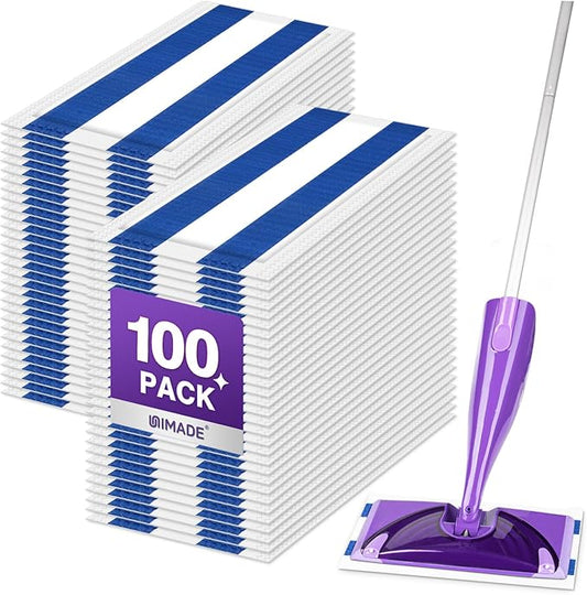 UNIMADE 100 Count Mop Pad Refill Compatible with Swiffer WetJet, Disposable Multi-Layers Mopping Pads for All Hard Surface, Especially Hardwood Floor, Super Absorbent Spray Mopping Pad Refills