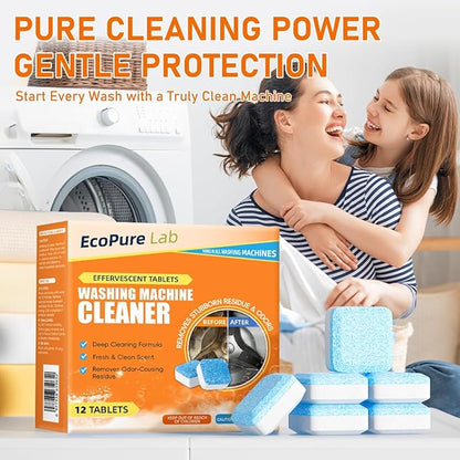 Washing Machine Cleaner Tablets 12 Pack, Deep Removes Residue, Grime and Odors,Washer Machine Cleaner for Front and Top Loader Washer Machines,6 Month Supply (1 PACK)