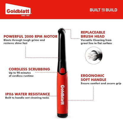 Goldblatt Cordless Electric Spin Scrubber 18-Piece Kit, Power Scrubber with Battery Indicator Light, Waterproof Electric Cleaning Brush for Grout, Tile, Bathroom, Kitchen Cleaning