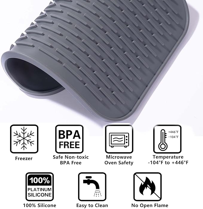 Dish Mat Silicone Dish Drying Mats Works For Drying Stemware Cocktail Glasses Silverware Pots Pans Knives and Dish Rack for Kitchen Counter Sink Bar Pads Easy to Clean (11.5" x 9.1")