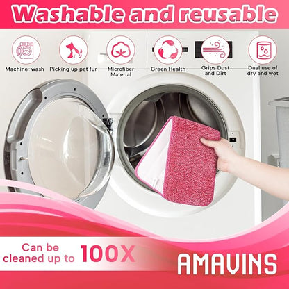 AmaVins 3 Pack Microfiber Cleaning Pads, Reusable Microfiber Mop Pads for 18 Inch Mop, Hardwood Floor Replacement Cleaning Mop Pads, Machine Washes