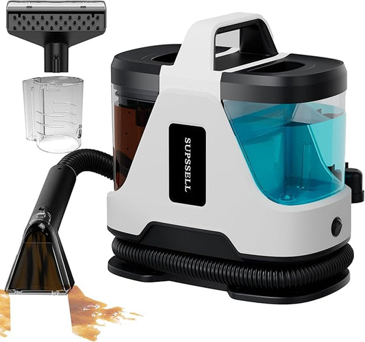 Carpet Spot Cleaner Machine, 16Kpa Portable Deep Cleaner with 62.5oz Tank and for Carpets, Upholstery, Pet Hair，Includes 2 Brushes, Extension Hose (White)