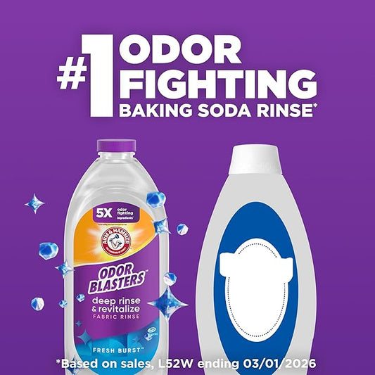 ARM & HAMMER Odor Blasters Deep Rinse and Revitalize Fabric Rinse, Laundry Additive, Eliminates Sweat and Musty Odors, Fresh Burst Scent, 50 fl oz