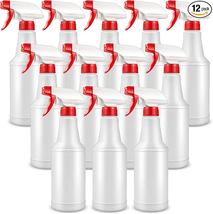 DIYSELF 16oz Spray Bottles 12 Pack, Reusable Spray Bottles for Cleaning and Plants, Squirt Bottles, Spray Bottle for Cats, Chemical Resistant Heavy Duty Spray Bottle with Adjustable Nozzle
