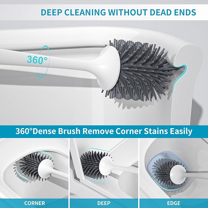 Silicone Toilet Brush and Holder Set, Toilet Bowl Brush with Tweezers Long Handle, Toilet Cleaner Brush for Bathroom Deep Cleaning, Elegant Toilet Scrubber Bathroom Accessories (Dark Gray)
