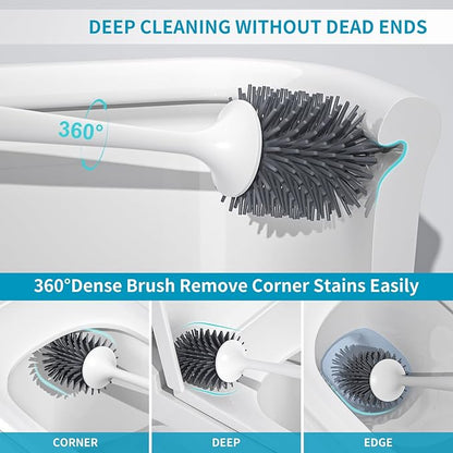 Silicone Toilet Brush and Holder Set, Toilet Bowl Brush with Tweezers Long Handle, Toilet Cleaner Brush for Bathroom Deep Cleaning, Elegant Toilet Scrubber Bathroom Accessories (Dark Gray)