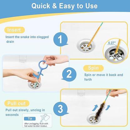Snake Drain Clog Remover, Reusable 50 Inch Extended Sink Snake Drain Hair Removal Tool, Anti-break Metal Shower Snake Drain Unclogger Tool for Bathtub, Bathroom Sink Pipe Cleaning