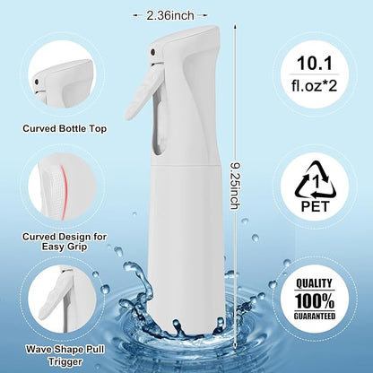 IMPORX Continuous Spray Bottle for Hair 2 Pack (10.1oz/300ml) Home Essentials Spray Bottles for Cleaning Empty Ultra Fine Water Mister Sprayer for Hairstyling Garden Plants Curly Hair Perfume, White