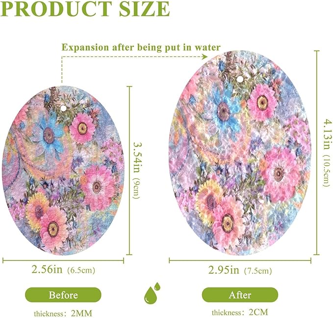 Watercolor Floral Kitchen Scrub Sponges, Pop-up Kitchen Cleaning Sponges Reusable Dish Washing Sponges for Bathroom Household Cleaning 3 Pack - Non Scratch Scrubber