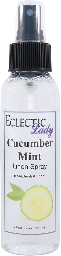 Cucumber Mint Linen Spray (Double Strength), 16 ounces - Eclectic Lady Sheet and Linen Spray - No Artificial Colors, Parabens, or Preservatives - Long-Lasting Scent for Bed, Fabric & Pillow