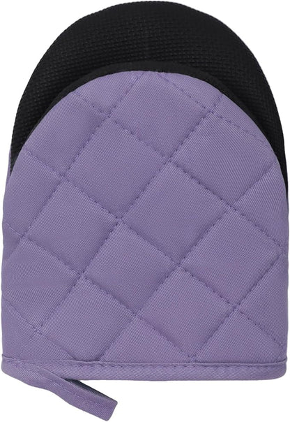 Short Oven Mitts, Heat Resistant 500°F, Silicone Grip Kitchen Gloves, Non-Slip for Baking, Grilling, BBQ, Machine Washable with Hanging Loop, 2-Pack Set, Taro Purple