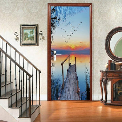 3D Door Stickers Murals - PIER Peel & Stick Waterproof Washable Matt Finish Realistic Blue Birds Adults Wall Decoration