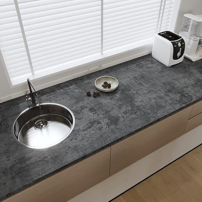 Grey Black Concrete Contact Paper 17.7"x394" Thick 3D Textured Faux Cement Concrete Wallpaper Peel Stick Removable Waterproof Vinyl Renter Friendly Adhesive Tile Sticker for Kitchen Bedroom