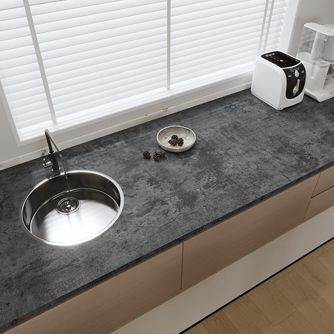 Grey Black Concrete Wallpaper Peel and Stick 12"x79" Industra Style Gray Cement Textured Contact Paper Self Adhesive Waterproof Removable Vinyl Film Stickers for Bathroom Kitchen Cabinet Decor