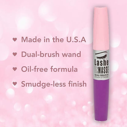 GladGirl Lashe EnMasse Mascara for Eyelash Extensions, Oil Free Mascara with Dual-Brush Wand, Made in the USA, Vegan and Hypoallergenic