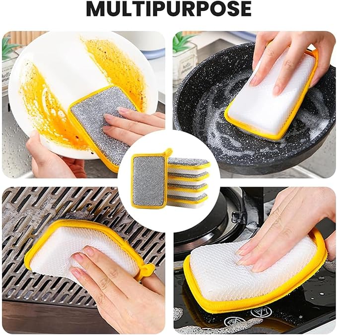 Reusable Washing Up Sponge,Multi-Purpose Absorbent Sponge,Dual-Sided Kitchen and Bathroom Cleaning Products,Bowl Dish Cleaning Pad Scrubber,Kitchen Dishwashing Cleaning Tool 5 Pcs