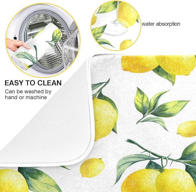 Tropical Lemon Leaves Dish Drying Mat 18x24 for Kitchen Lemon Yellow Lime Tree Dishes Pad Dish Drainer Rack Mats Absorbent Fast Dry Kitchen Accessories