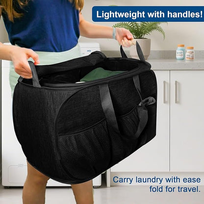 Collapsible Laundry Baskets, Tear Proof Pop Up Laundry Hamper with Lid, Dual Handles Durable Foldable Laundry Basket, Easy to Carry Laundry Hamper for Home, Laundry Room, Bedroom, Dorm, Travel Black