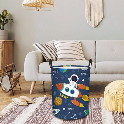 Rocket Laundry Hamper, 43L Round Rocket Laundry Basket, Waterproof Collapsible Storage Organizer Bin with Handles for Toys, Nursery Home Storage, Gift for Chritsmas Thanksgiving 13.8x17.7in
