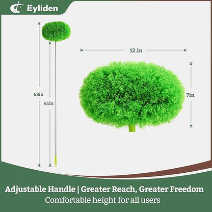 Eyliden 68" Adjustable Ceiling Fan Duster - 360° Dual-Sided Microfiber, 0.75 lbs Ultra-Lightweight, Ladderless High Ceiling Cleaning, Reusable Multi-Surface Dust Tool for Fans Walls Blinds, Green