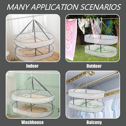 2 Tier Clothes Drying Rack Foldable, 31.5" Mesh Clothes Hanging Dryer, Space Saving Sweater Drying Rack, Laundry Rack,with Internal Fixation, for Clothes, Towels, Underwear, Indoor, Outdoor