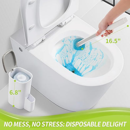 Toilet Bowl Cleaner Wand with 14 Refills, Disposable Toilet Brush Set with Holder, Cleaning System Starter Wand Kit, Bathroom Cleaning Set