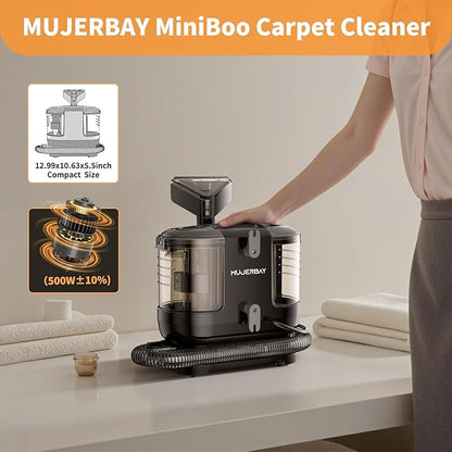 Miniboo Carpet Cleaner, Compact & Powerful Upholstery Cleaner Machine,Portable Spot with 360°Wheels, 1.3-inch Deep Stain Small Rug Cleaner for Car, Stairs, Couches. Black