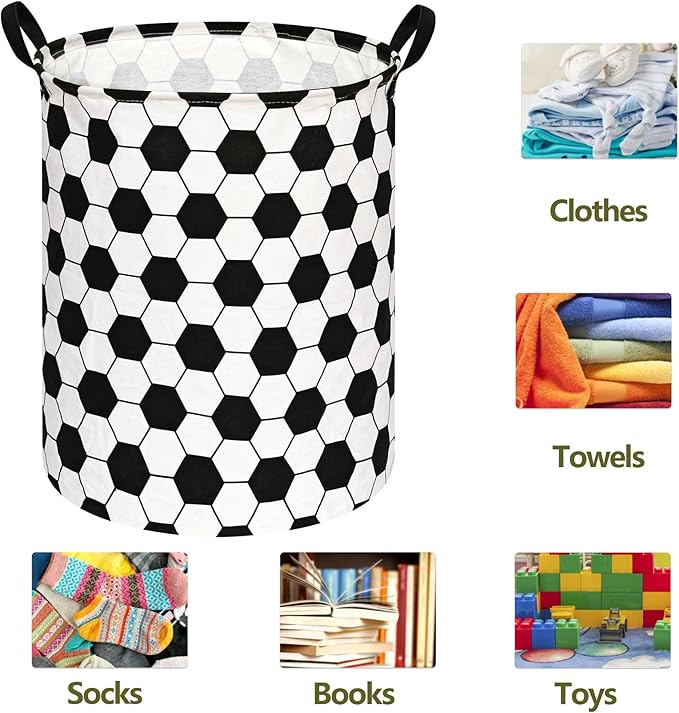 19.7 Inch Round Football Laundry Clothes Hamper Laundry Basket with Handles,Storage Organizer Bins Laundry Gift Basket for Room, Bedroom Decor (Football)