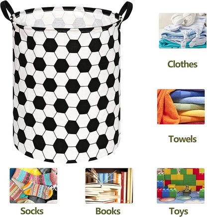 19.7 Inch Round Football Laundry Clothes Hamper Laundry Basket with Handles,Storage Organizer Bins Laundry Gift Basket for Room, Bedroom Decor (Football)