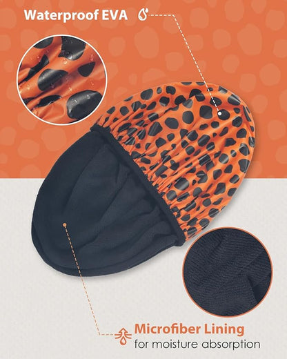 Auban Shower Cap, Shower Cap for Women Terry Cloth Lined EVA Exterior Reusable Double Layer Waterproof, Large Bath Hair Cap for All Hair Lengths, Hotel Travel Essentials Accessories Deep Conditioning